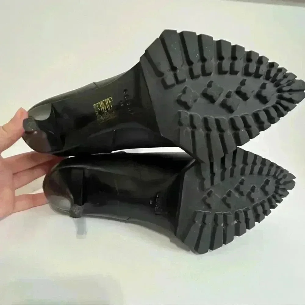 Sacai Black Leather Cowboy Booties